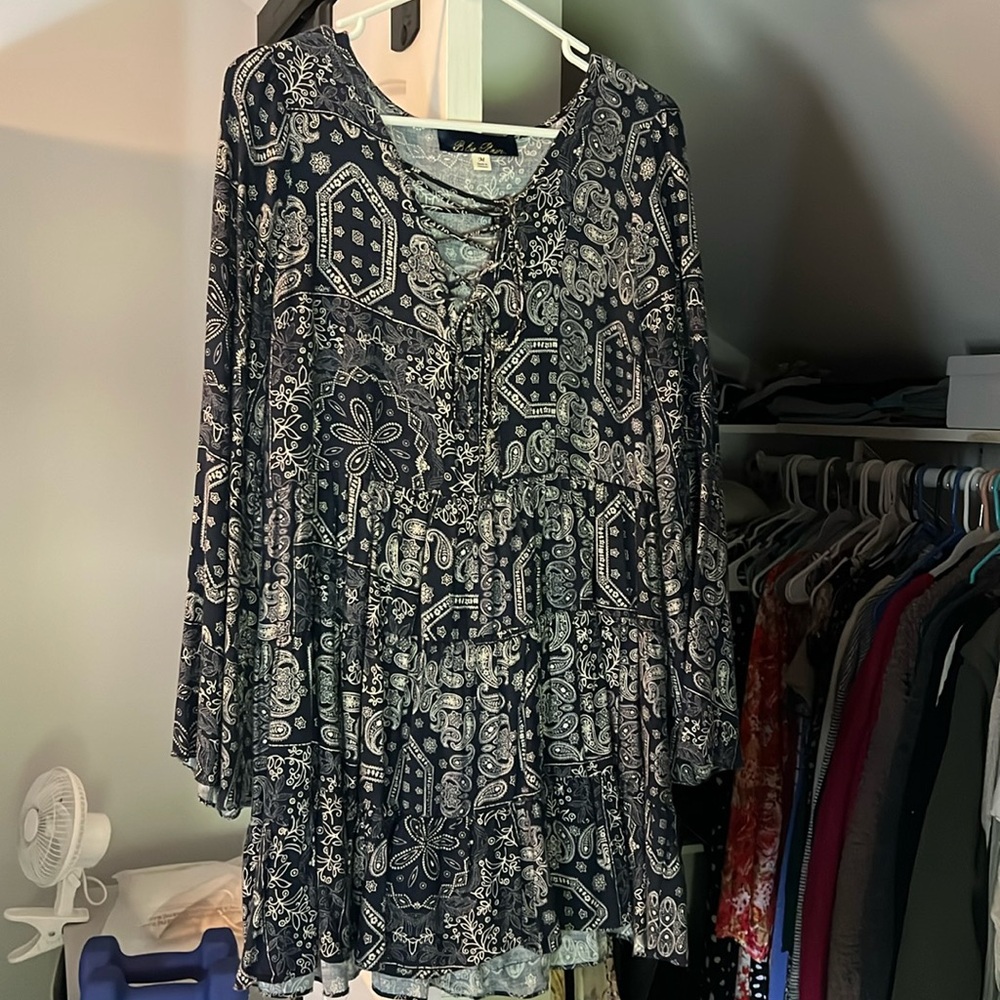Blue Rain long sleeve flowy dress